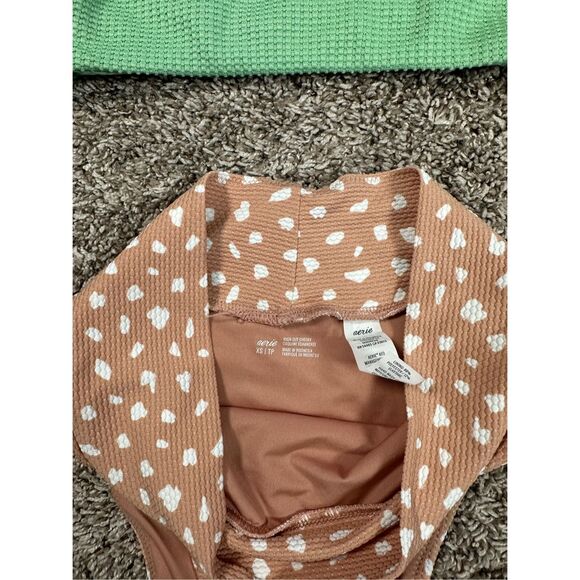 aerie bikini swimwear set waffle knit high cut cheeky bottoms high neck top XS - Picture 4 of 10